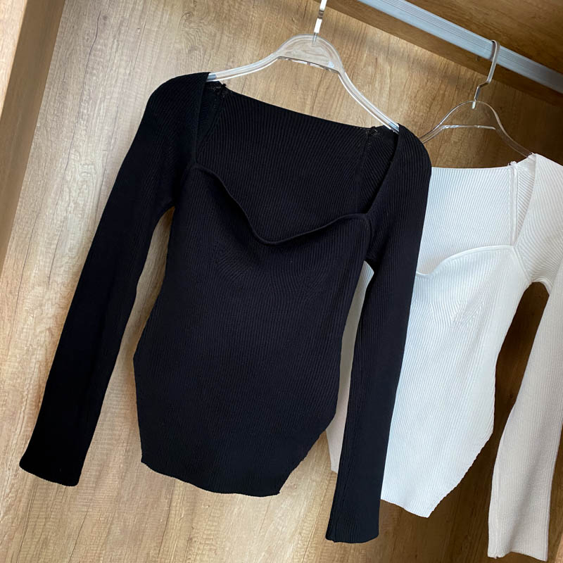 Square Collar Long Sleeve Woman Sweaters Knitted Pullover Women