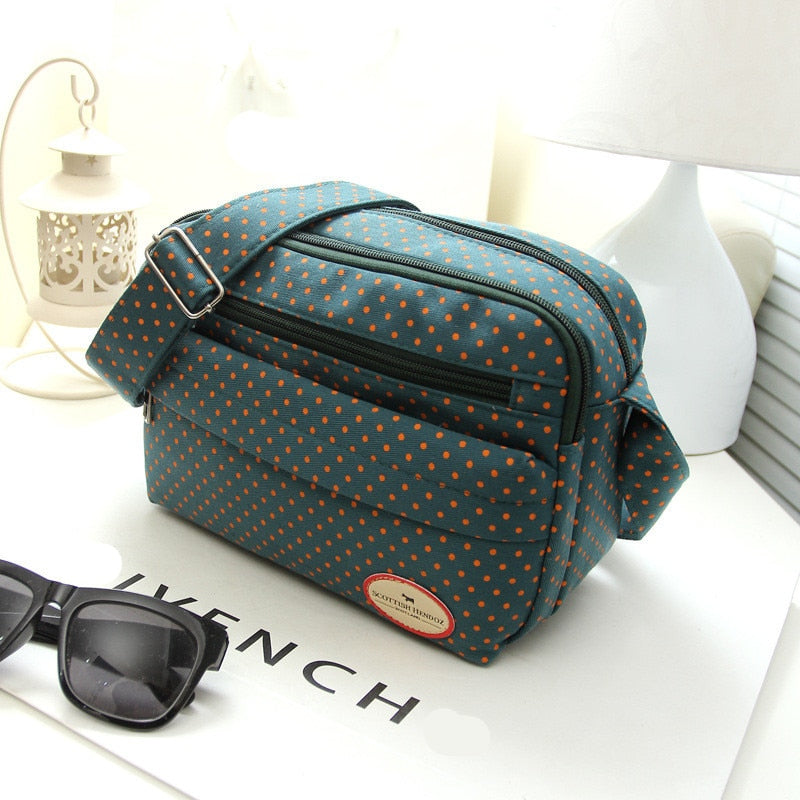 Fashion Polka Dot Multicolor Printed Canvas Women's Crossbody Bag Trend