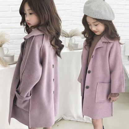 Spring Autumn Wool Blends Jacket For Girl New Korean Version