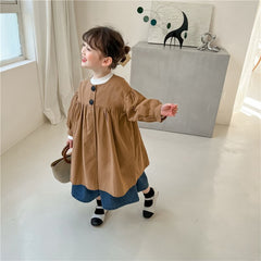 spring Korean style girls temperament round collar British style coat retro loose