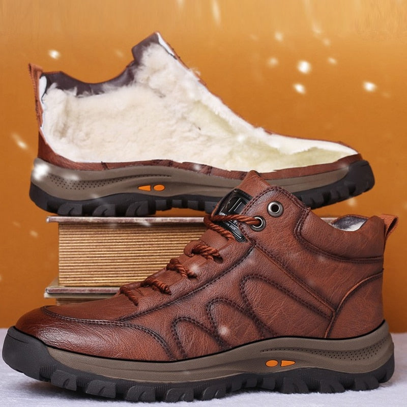 Men Leather Boots Wool Fur Thick Composite Sole Winter Shoes Men