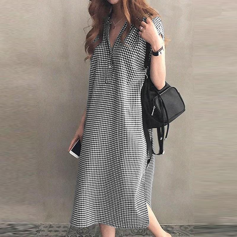 Printed Elegant Split Casual Sundress Summer V-Neck Short Sleeve Women