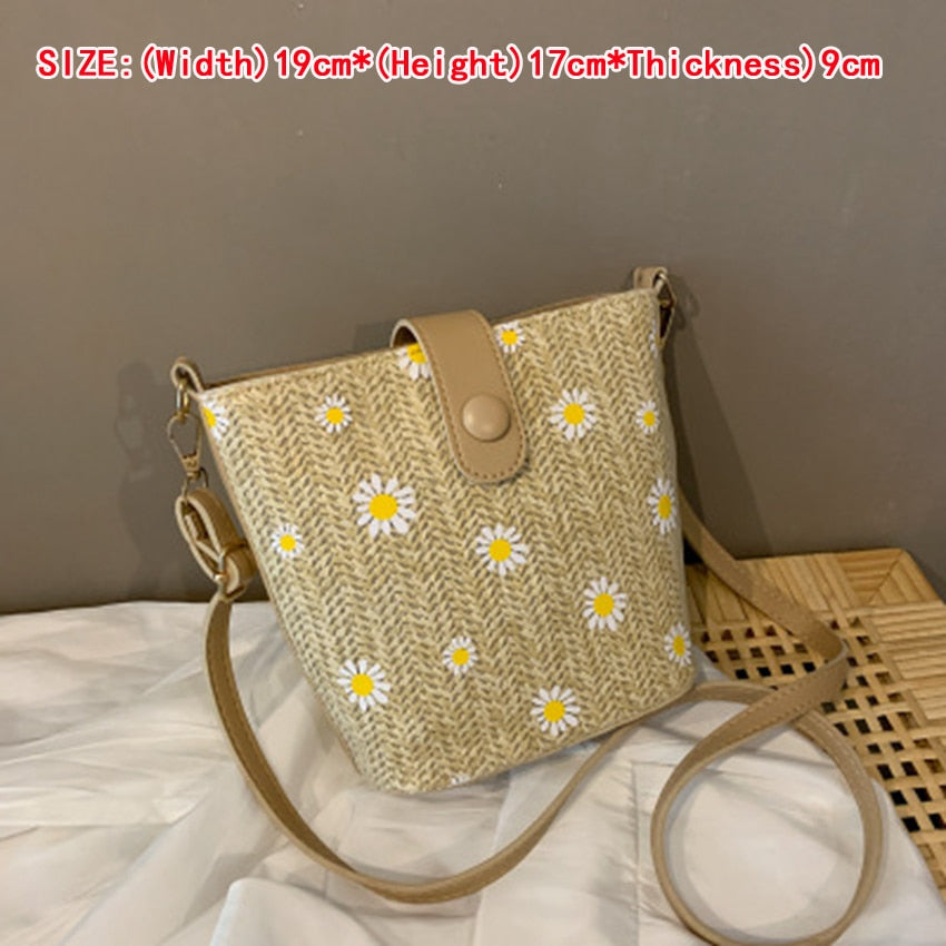 Small Straw Bucket Bags For Women Summer Crossbody Bags Lady Travel