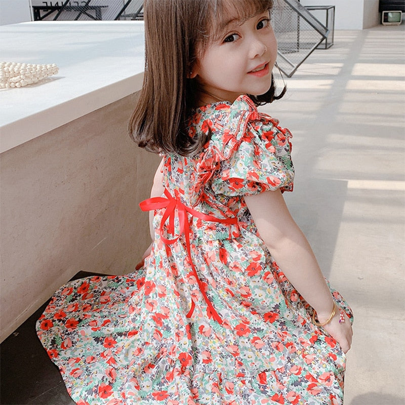 Girls Dress Strap Hollow Embroidery Casual Sleeveless Party Princess Dress