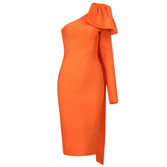 Quality Blue Orange Runway Bownot One Shoulder Long Sleeve