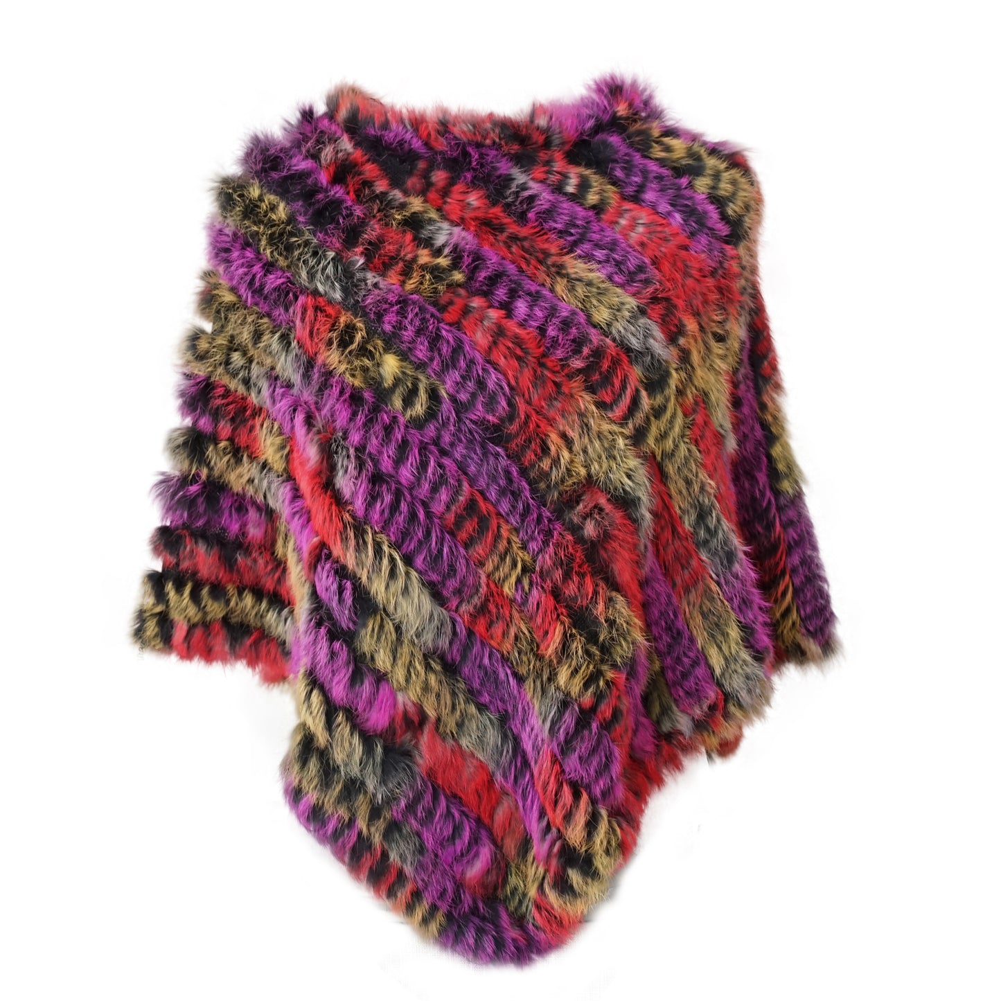 Real Fur Knitted Natural Fur Poncho Vest Fashion Wrap Coat Shawl