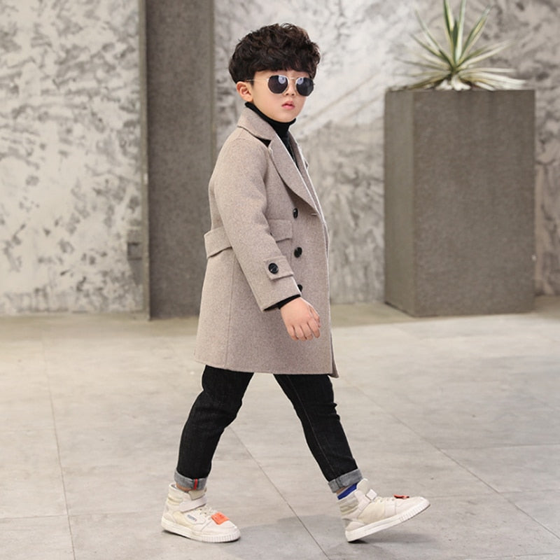 Kids Winter Jacket Grey Boys Woolen Cotton Padded Clothes Autum