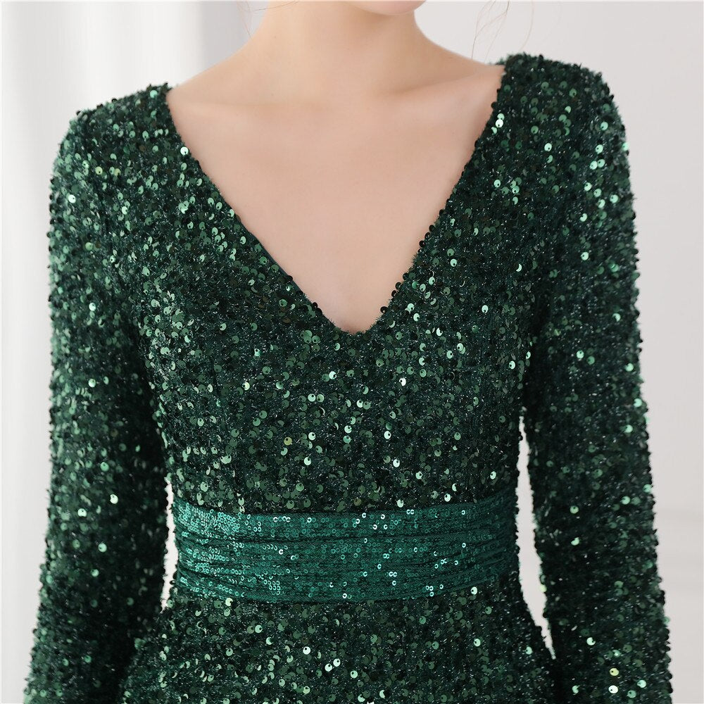Homecoming Dresses: Sequined Prom Dresses Long Emerald Green