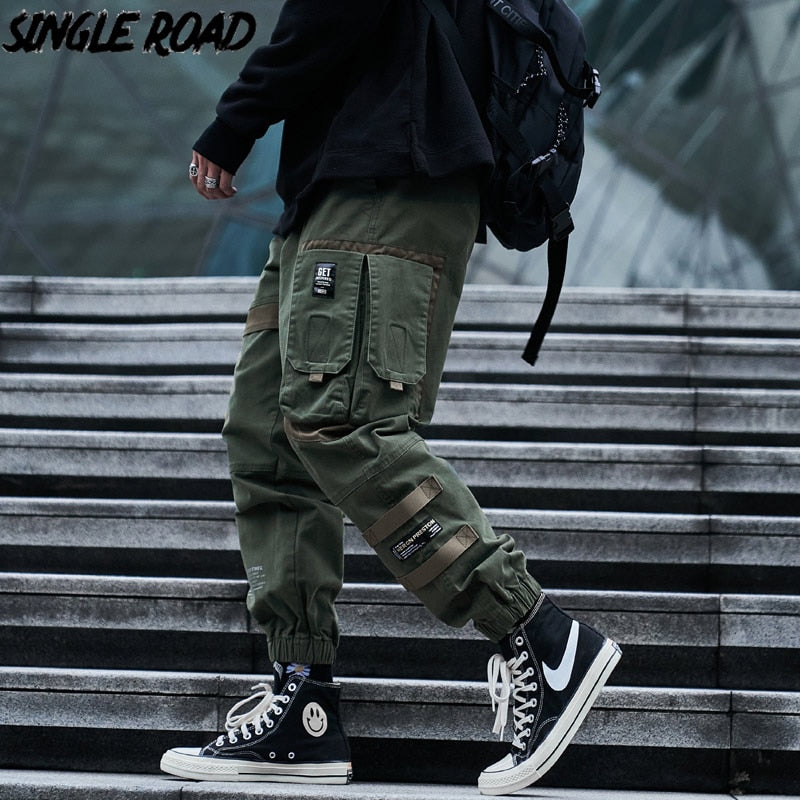 Single Road Mens Cargo Pants Men Fashion Side Pockets Hip Hop