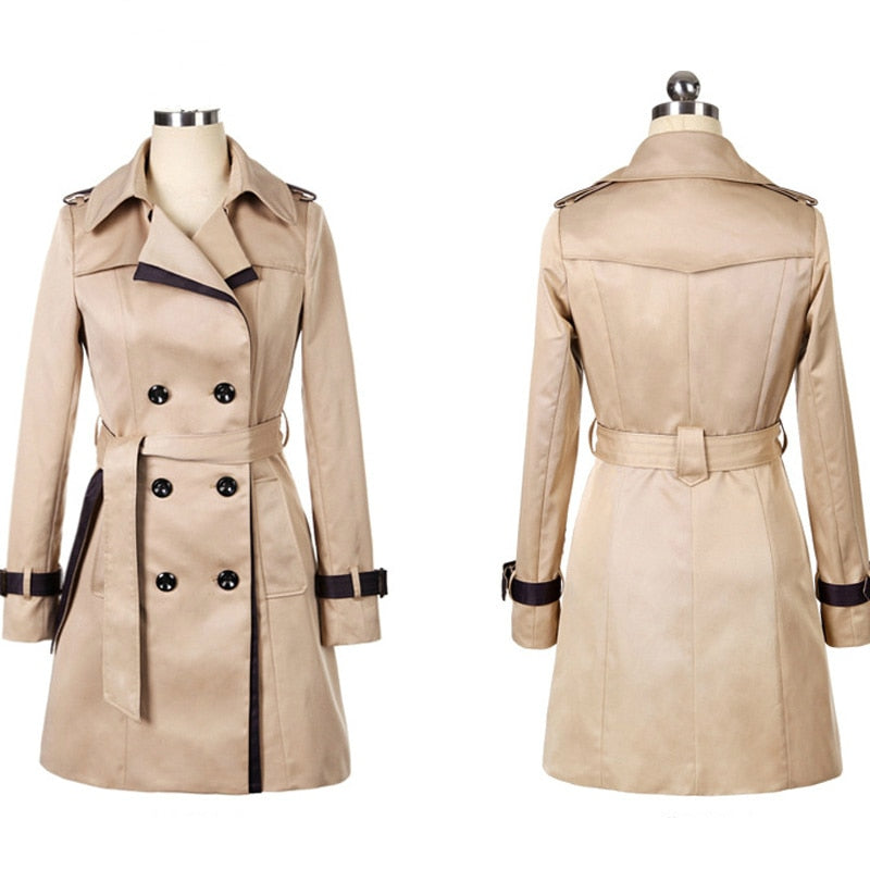 Trench Coat For Women Autumn Casual Double Breasted Female