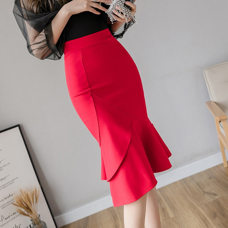 Oversized Long Black Skirt Women Fashion High Waist Bodycon Bridal Skirts