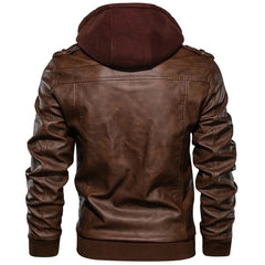 Men's Autumn Winter Motorcycle Leather Jacket Windbreaker Hooded  Jackets