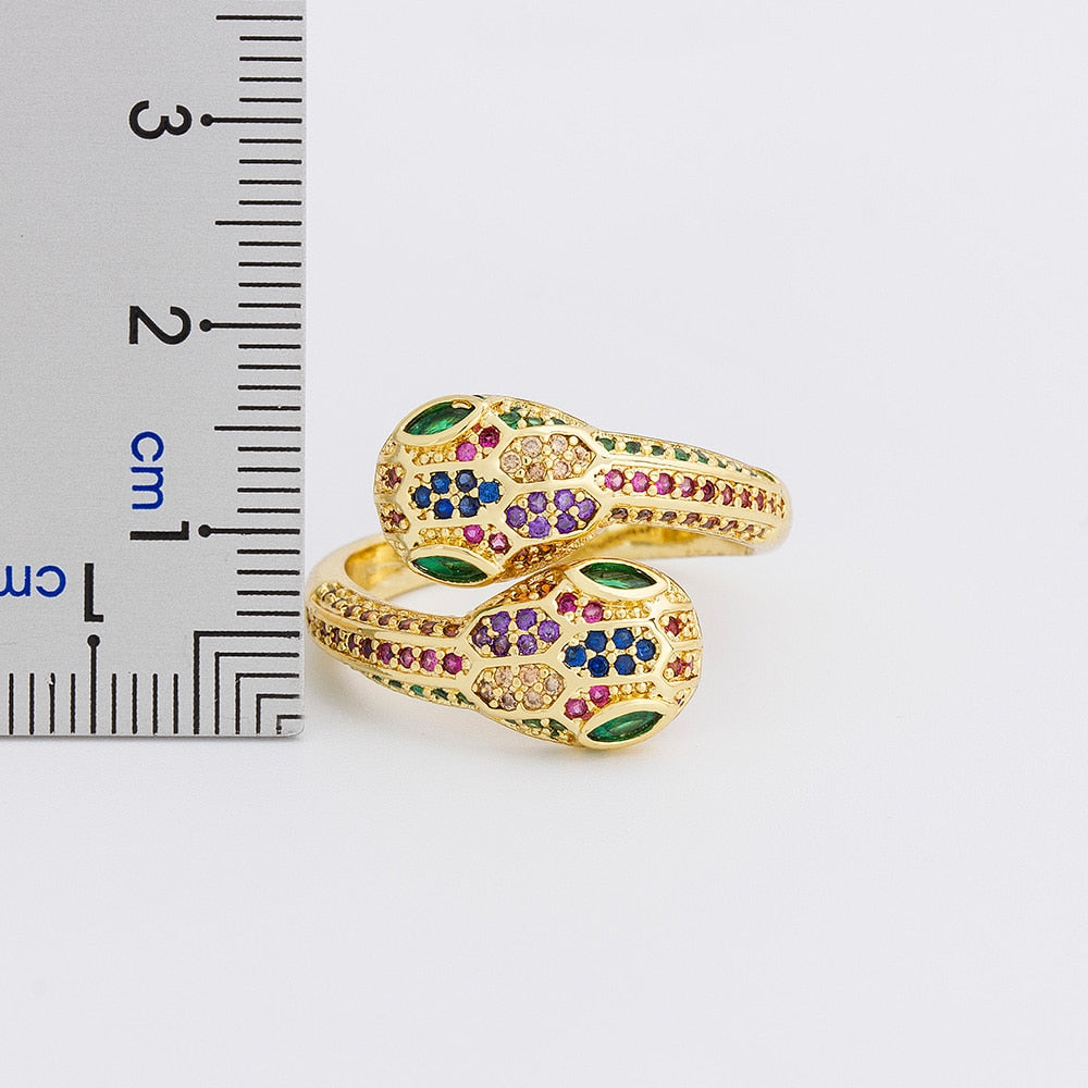 Punk Snake Rings For Women Rainbow CZ Stones Party Opening