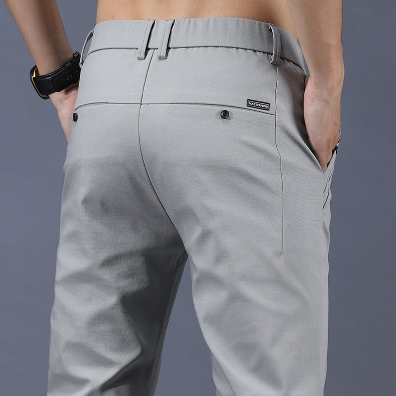 Spring Summer Pants Mens Stretch Korean Casual Slim Fit Elastic Waist