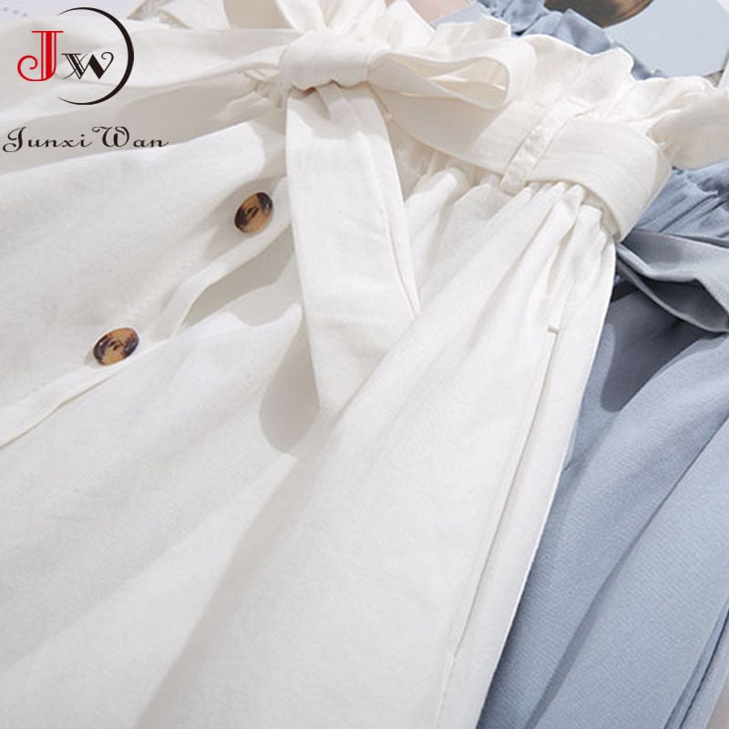 Women Casual Cotton Skirts Spring Summer Korean Style Solid Elegant High