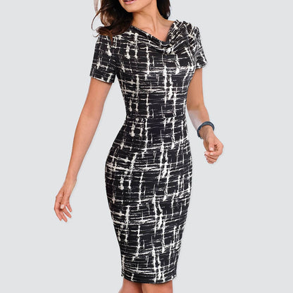 Women Casual Leopard Print Office Business Sheath Slim Summer Pencil Dress