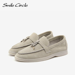 Smile Circle loafers Women Slip-On flats shoes Genuine Leather