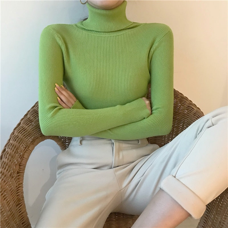 Winter Thick Sweater Women Knitted Ribbed Pullover Sweater Long Sleeve