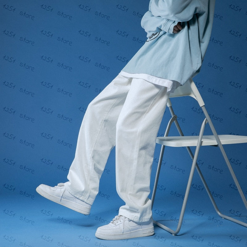 Straight Jeans men White Loose Denim Trousers neutral Streetwear
