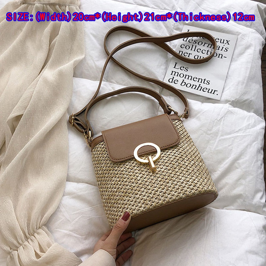 Small Straw Bucket Bags For Women Summer Crossbody Bags Lady Travel