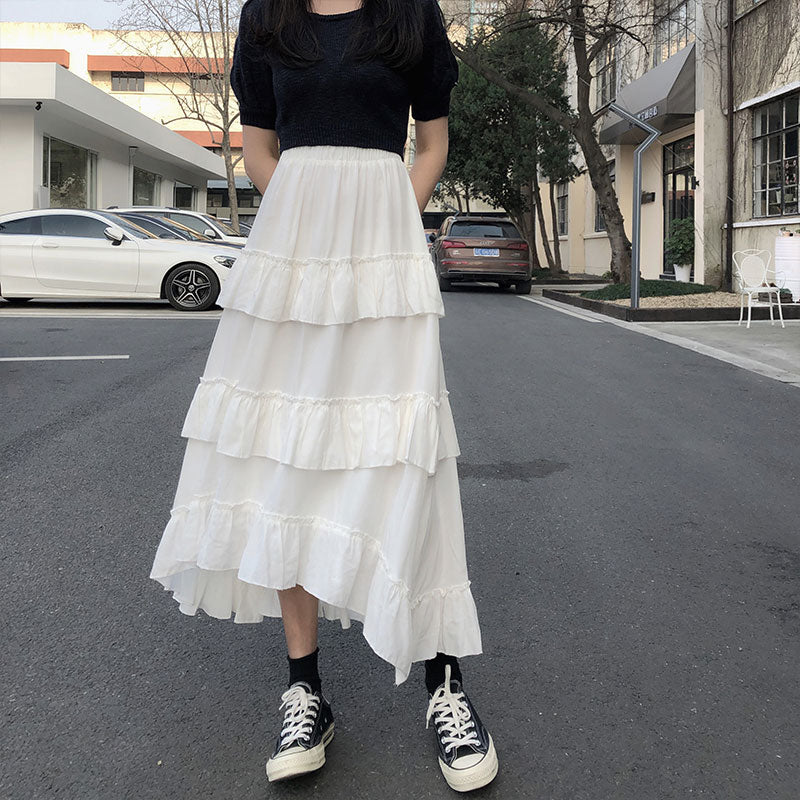 Midi Long Skirts Womens Maxi Skirt Goth Lolita Summer High Waisted