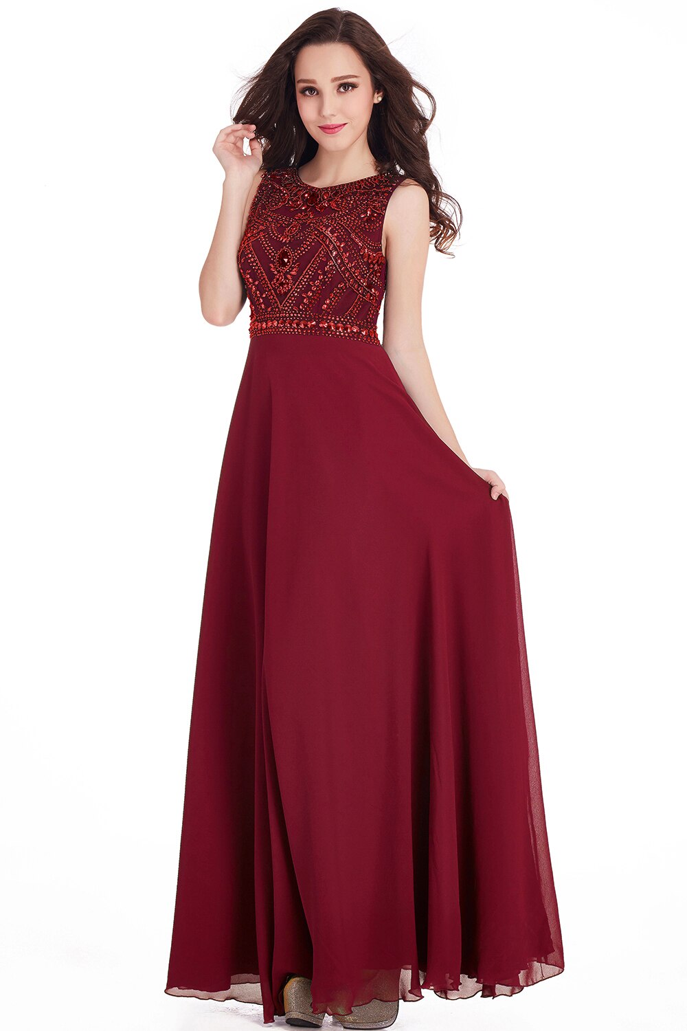 Homecoming Dresses: Prom Dresses A-line Sleeveless Crystals Beaded Elegant