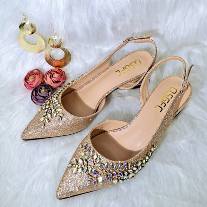 Shaped Mid-heel Design Shoes Popular Pointed Ladies Shoes And Bags African Wedding Party Shoes With Bag