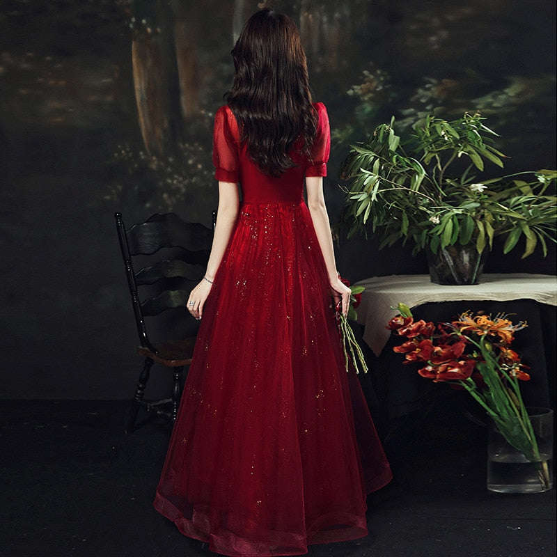 Homecoming Dresses: Burgundy Ball Gown Elegant Beaded Long Party Dress