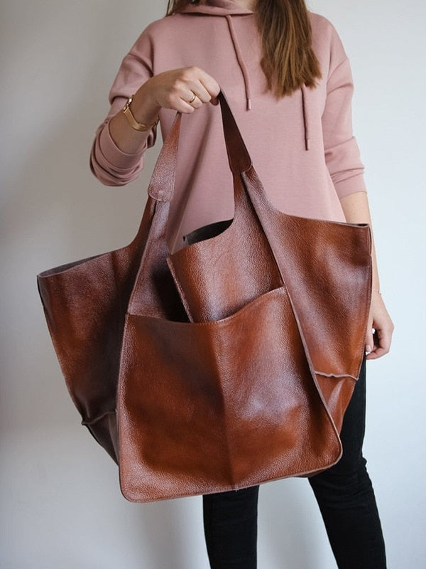 Casual Soft Large Capacity Tote Women Handbags Designer Aged Metal Look