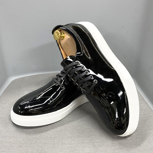 Luxury High Quality Mens Casual Shoes Patent Leather Lace Up Autumn Brand