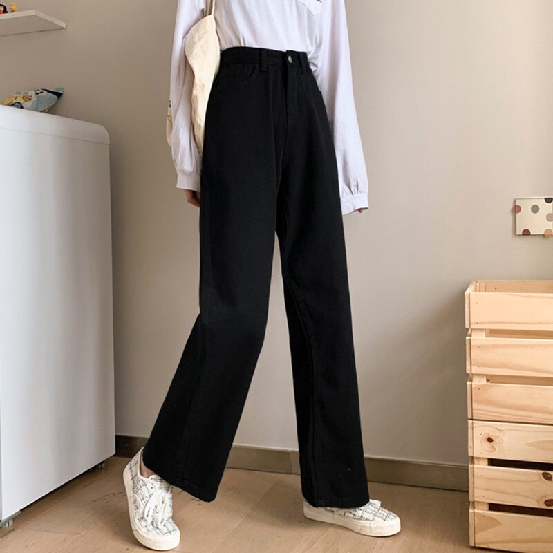 Women White Casual Jeans Autumn Korean Style All-match Loose High Waist