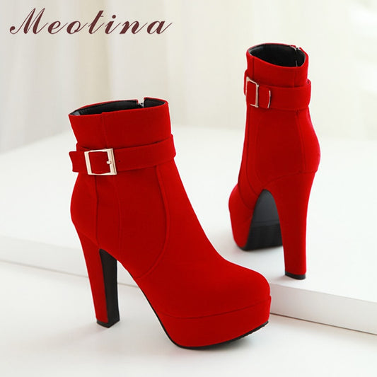 Female Boots Women Boots Winter Buckle Super High Heel Ankle Boots Zipper