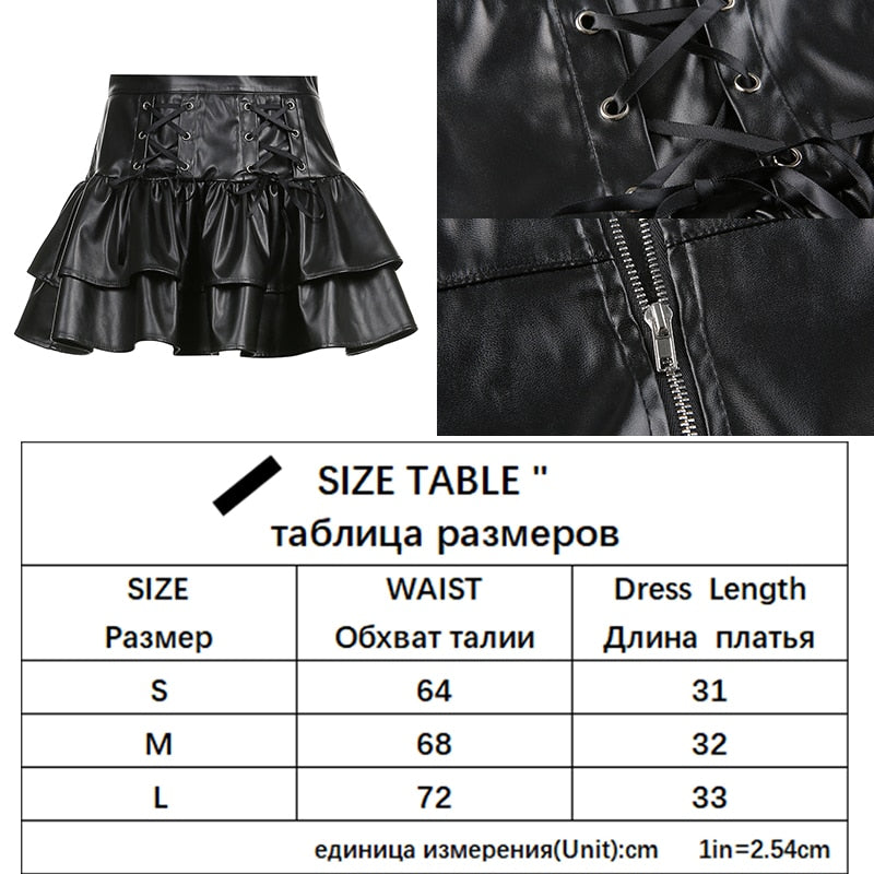 Women Skirts Gothic Harajuku Bandage Faux Leather Korean Fashion Black Mini