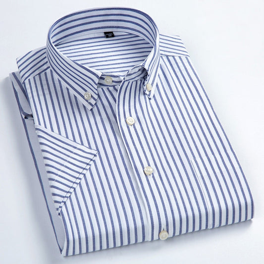 Men Casual Striped Shirt Men Summer Style Social Plaid