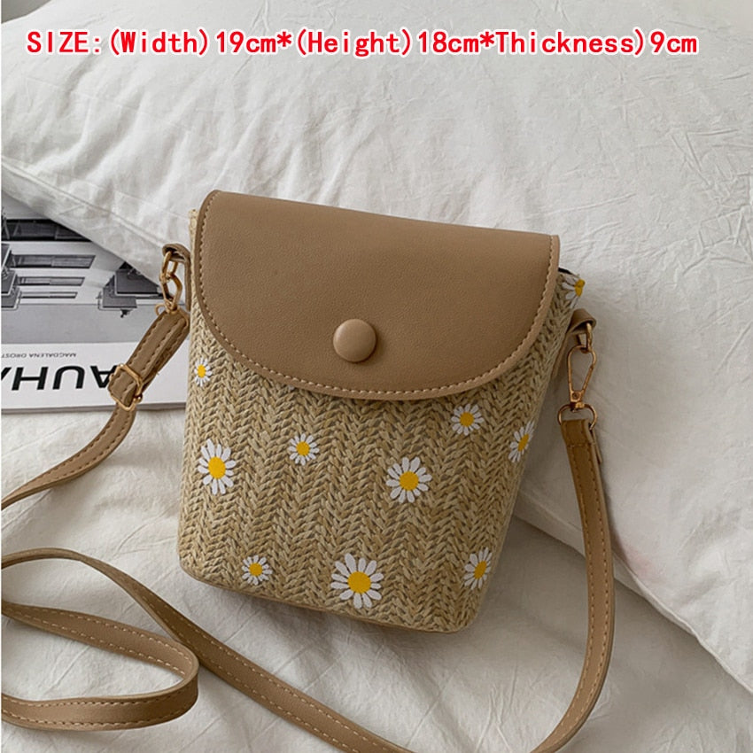 Small Straw Bucket Bags For Women Summer Crossbody Bags Lady Travel