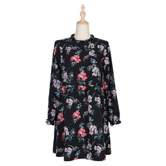 Autumn Winter Fashion Floral Dress Women Casual Full Sleeve High Waist Loose