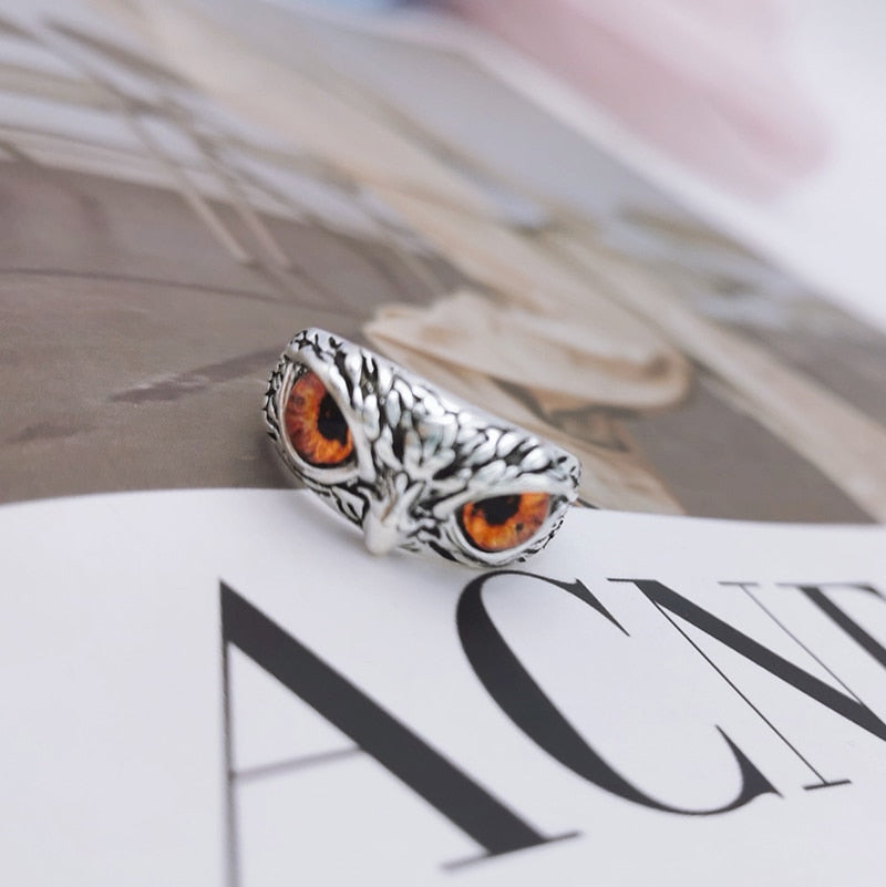 Retro Cute Simple Design Owl Ring Multicolor Eyes Silver Color Men Women