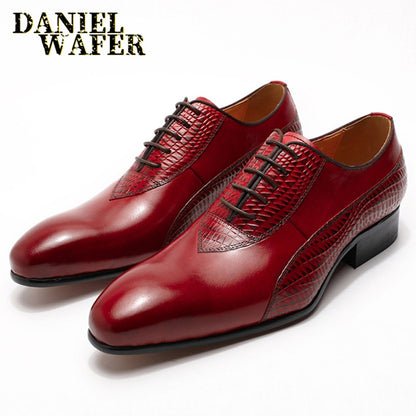 Luxury Men Oxford Shoes Men Dress Shoes Leather Italian Red Black