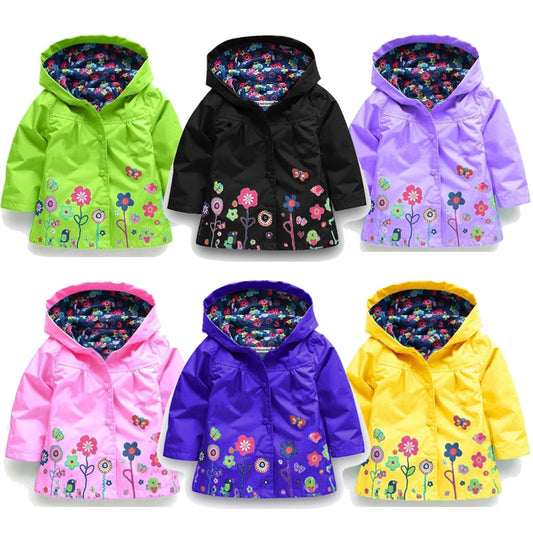 Flowers Girls Jackets Autumn Waterproof Kids Jacket Windbreaker Coat Hooded