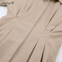 Autumn Winter Bodycon Dress Women Long Sleeve Khaki Pleated