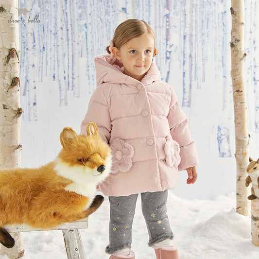 winter baby girls fashion floral hooded down coat children white