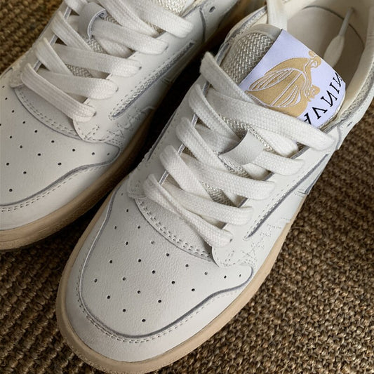 Sneakers Genuine Leather Shoes Woman Flat Lace up Shoes Round Toe