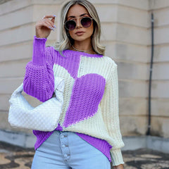 Aesthetics Sweater Women Heart Striped Fashion Sweaters E-girl Sweet