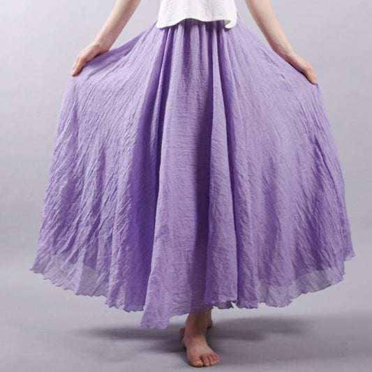 Women Elegant High Waist Linen Maxi Skirt Summer Ladies Casual