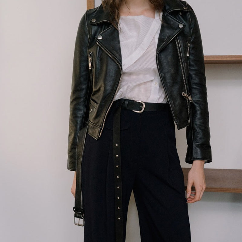 Women Autumn Winter Black Faux Leather Jackets Zipper Basic Coat