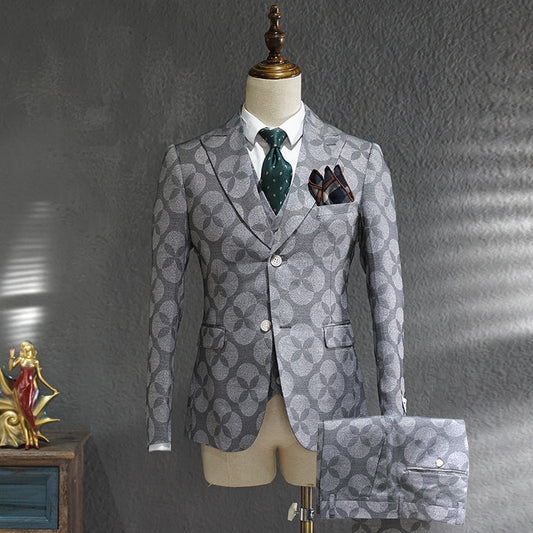 Suit Men Leisure Business Formal Dress Trend Print Bridegroom Wedding Dress