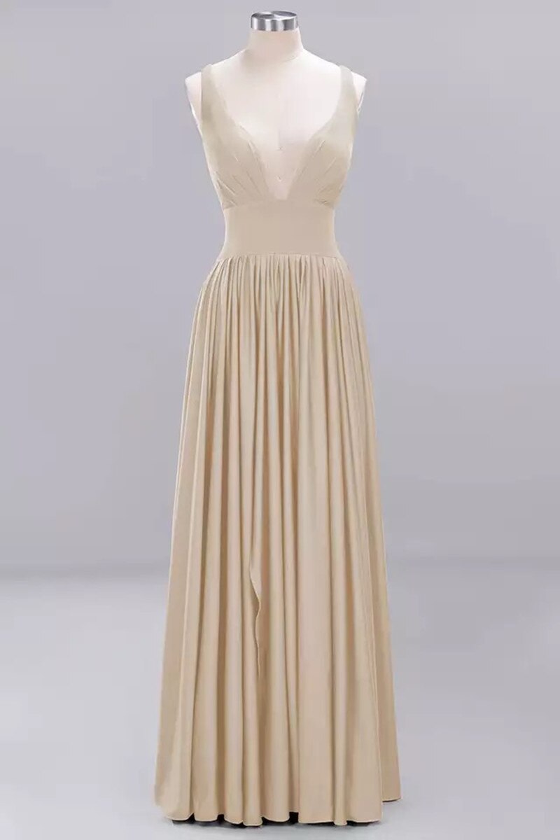 Homecoming Dresses: Prom Dresses Long A-line Deep V-Neck Backless Split Side