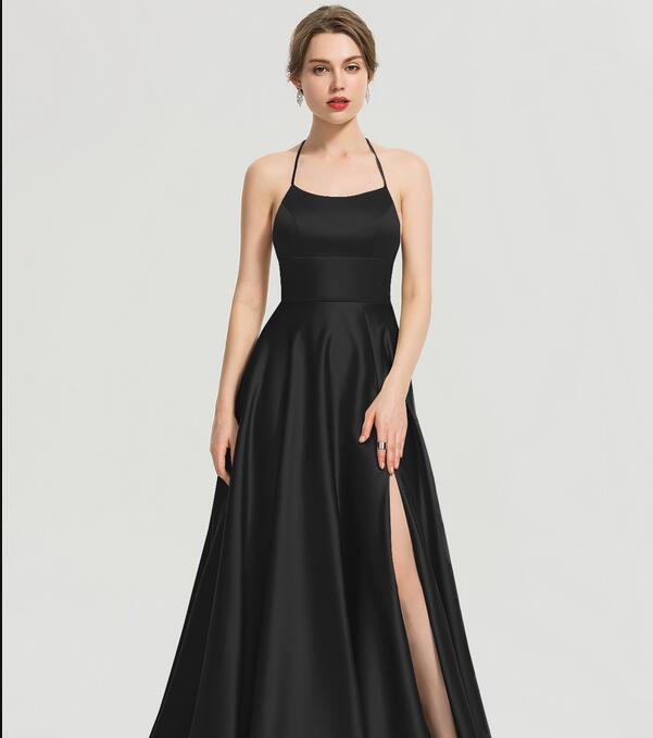 Evening wear Dresses: Long Prom Dresses Green Evening Dress Satin Prom Gowns