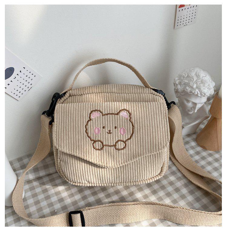 Women Canvas Zipper Bag Preppy Style Student Tote Shoulder Messenger Bag