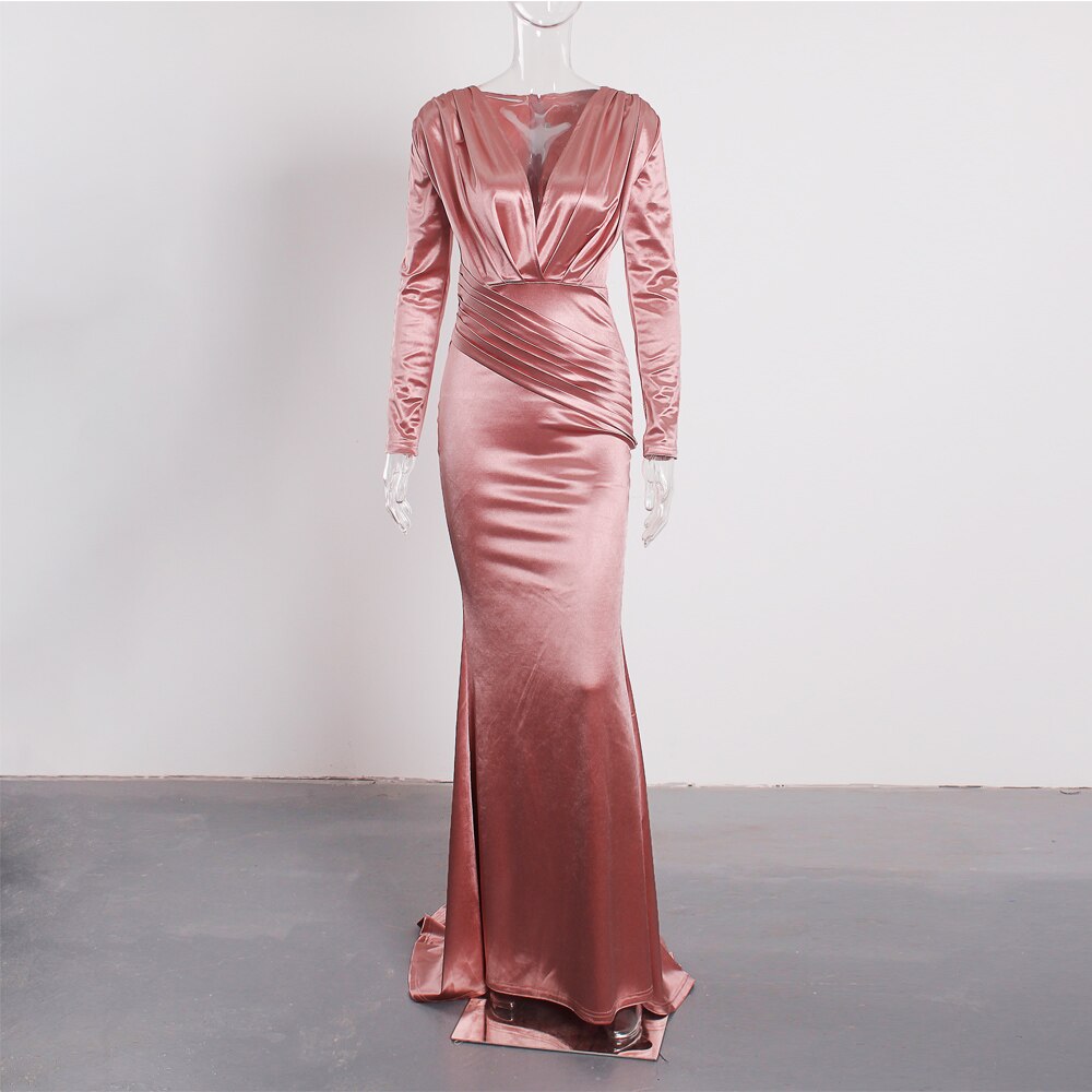 Evening wear Dresses: Evening Gown Stretchy Satin Deep V Neck Low Cut